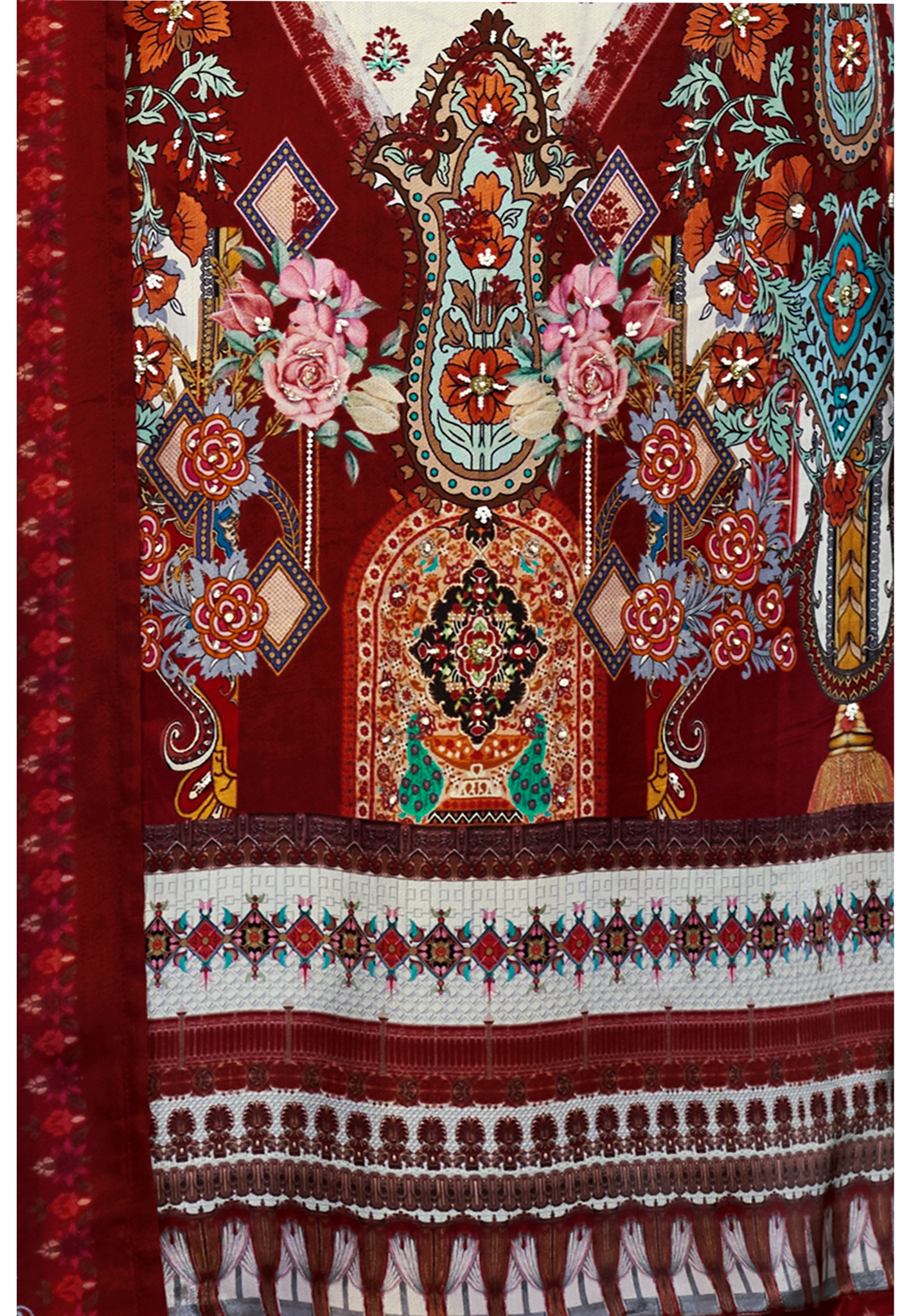 Maroon Suits With Nack Handwork In Pure Viscose Natural Crep Fabrics - Buy Premium Ethnic Wear Online at Avitra