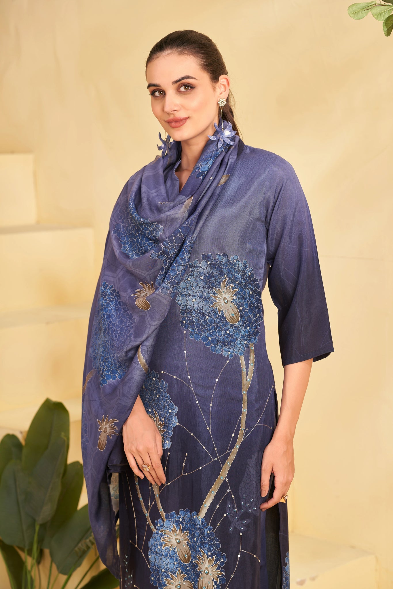 Midnight Blue Petals Suits - Buy Premium Ethnic Wear Online at Avitra