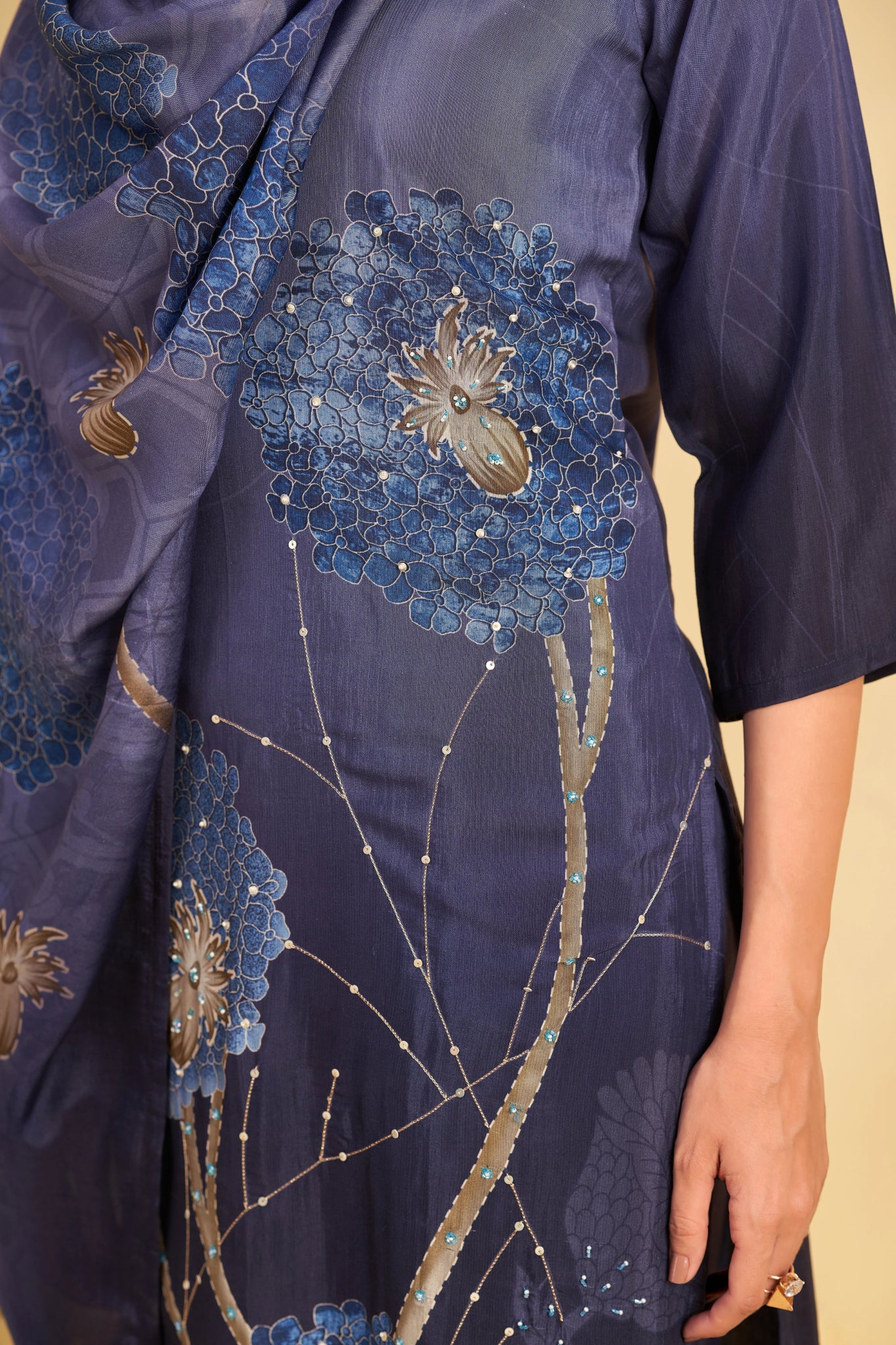Midnight Blue Petals Suits - Buy Premium Ethnic Wear Online at Avitra
