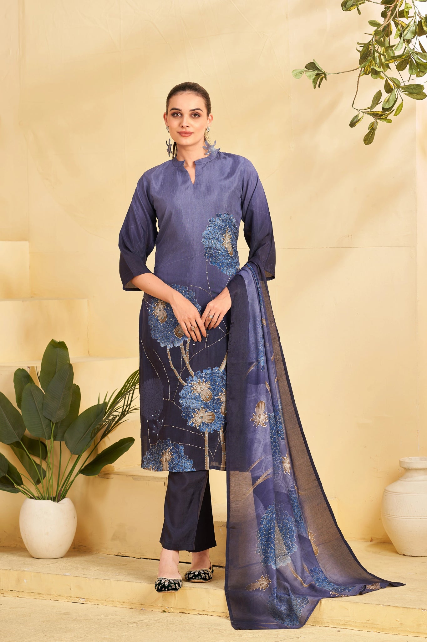 Midnight Blue Petals Suits - Buy Premium Ethnic Wear Online at Avitra