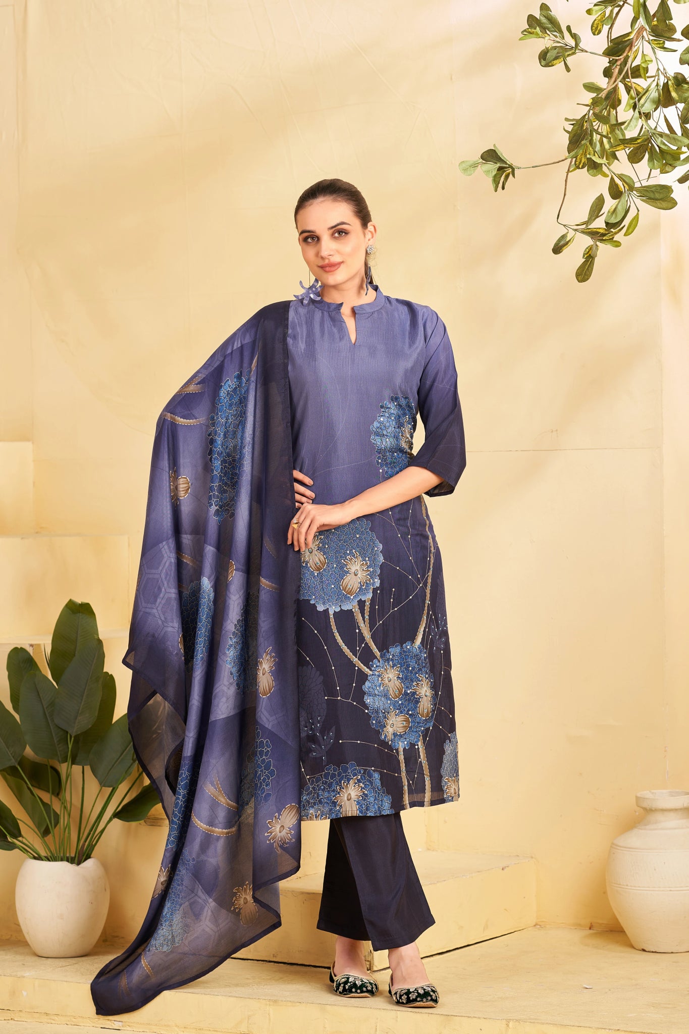 Midnight Blue Petals Suits - Buy Premium Ethnic Wear Online at Avitra