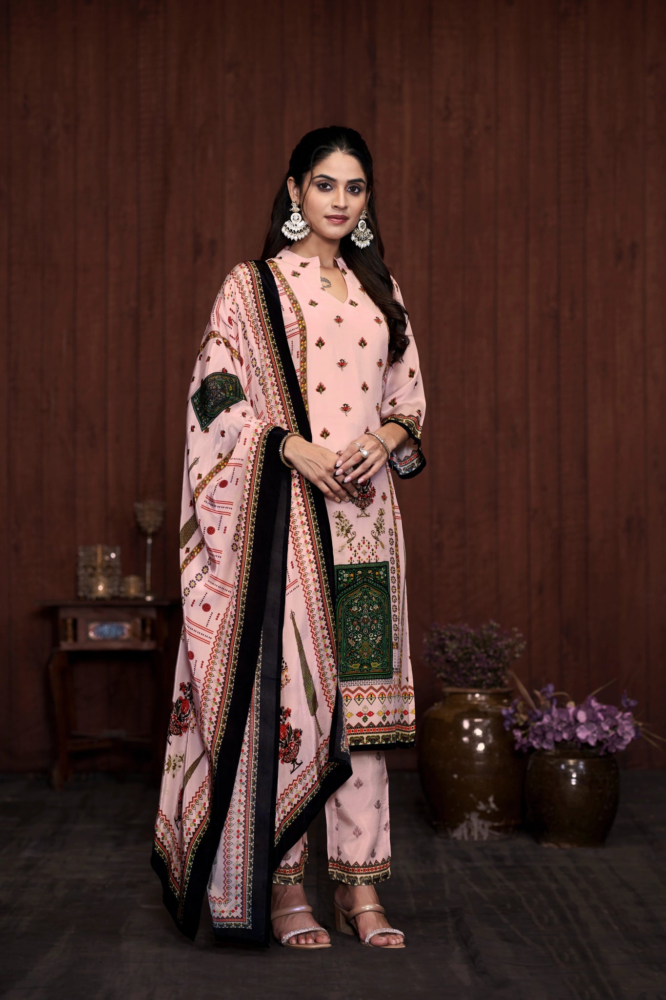 Pink Suits With Handwork In Pure Viscose Natural Crep Fabrics - Buy Premium Ethnic Wear Online at Avitra