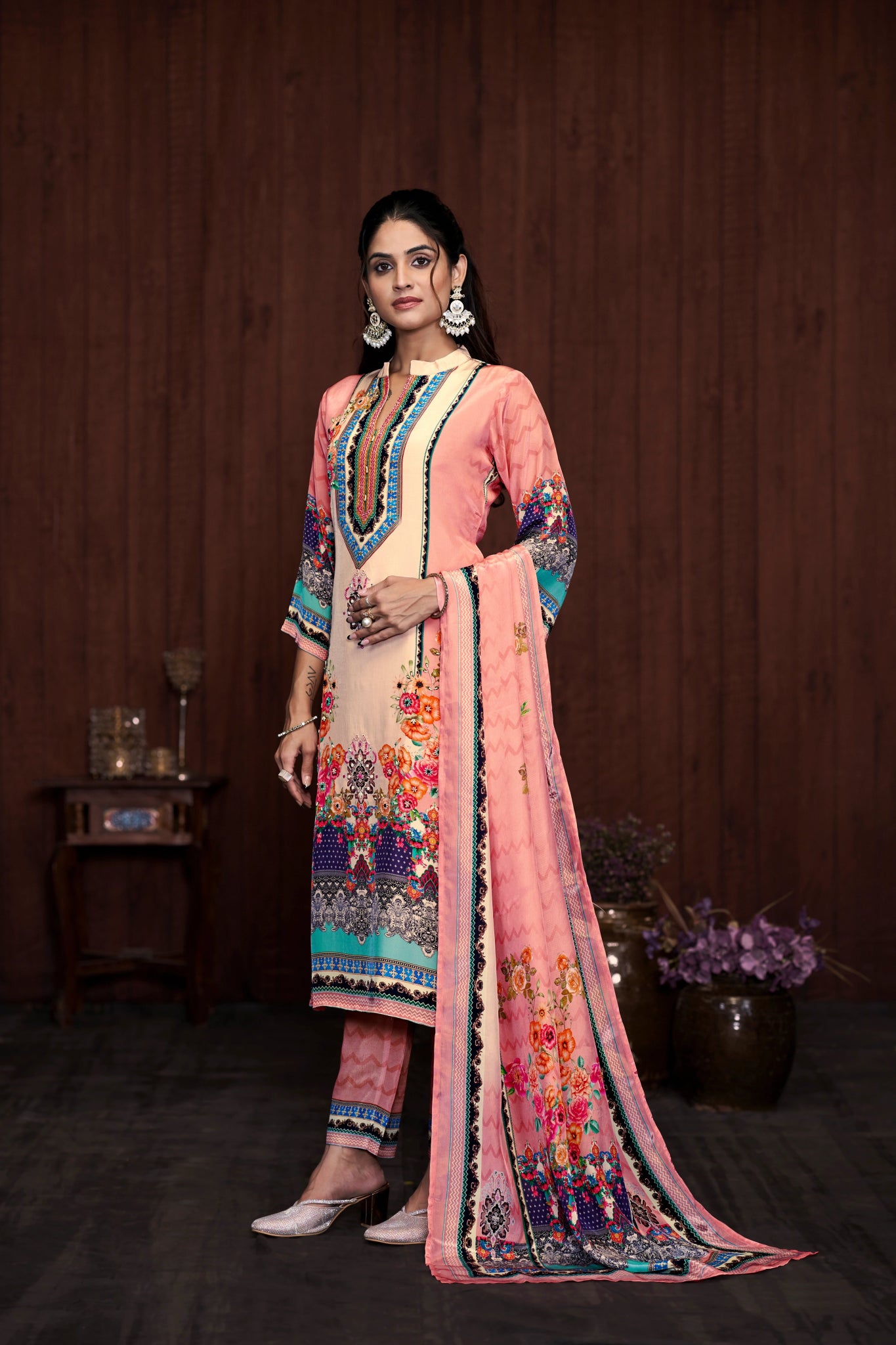Pink Suits With Handwork In Pure Viscose Natural Crep Fabrics - Buy Premium Ethnic Wear Online at Avitra