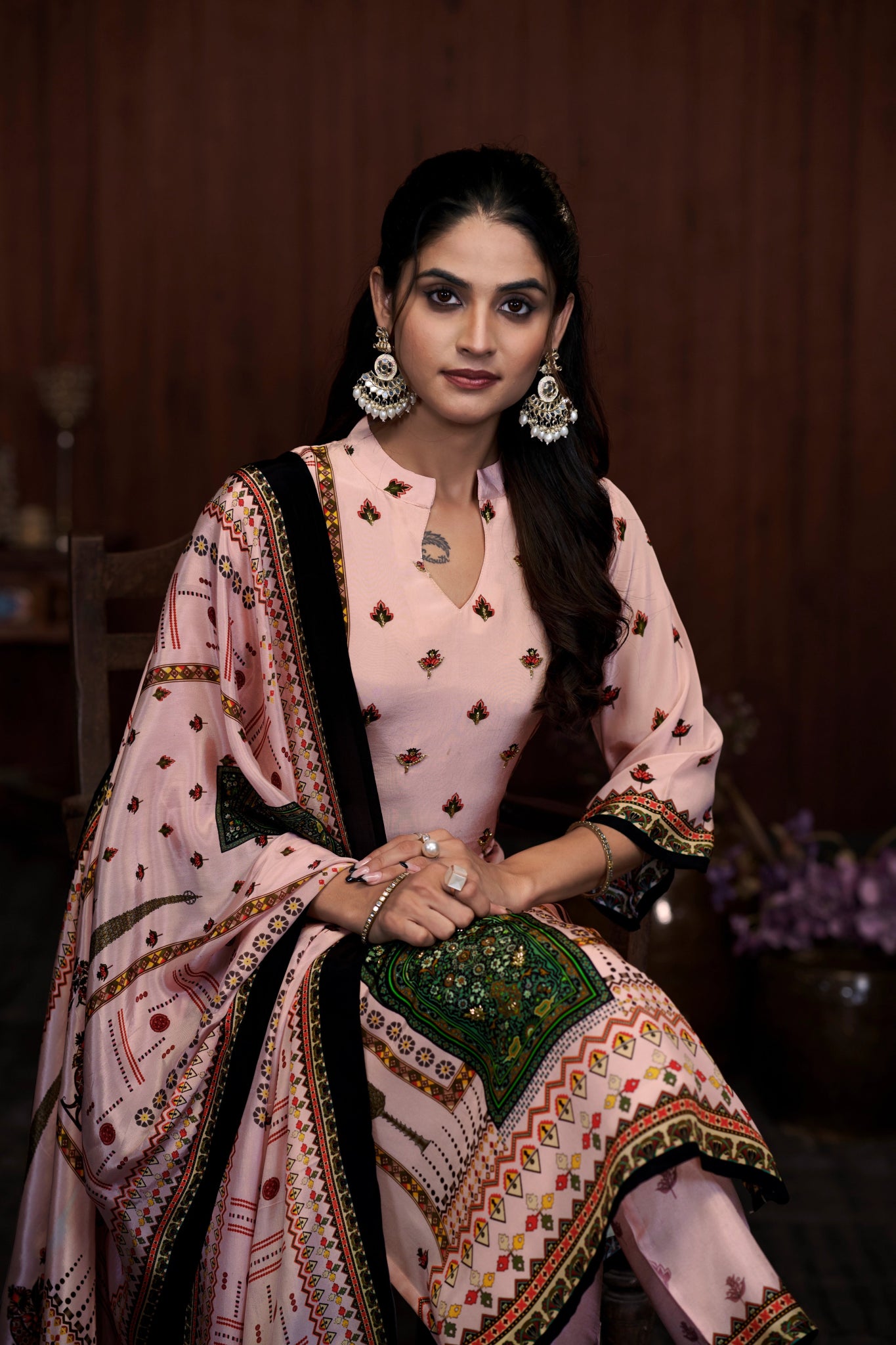 Pink Suits With Handwork In Pure Viscose Natural Crep Fabrics - Buy Premium Ethnic Wear Online at Avitra