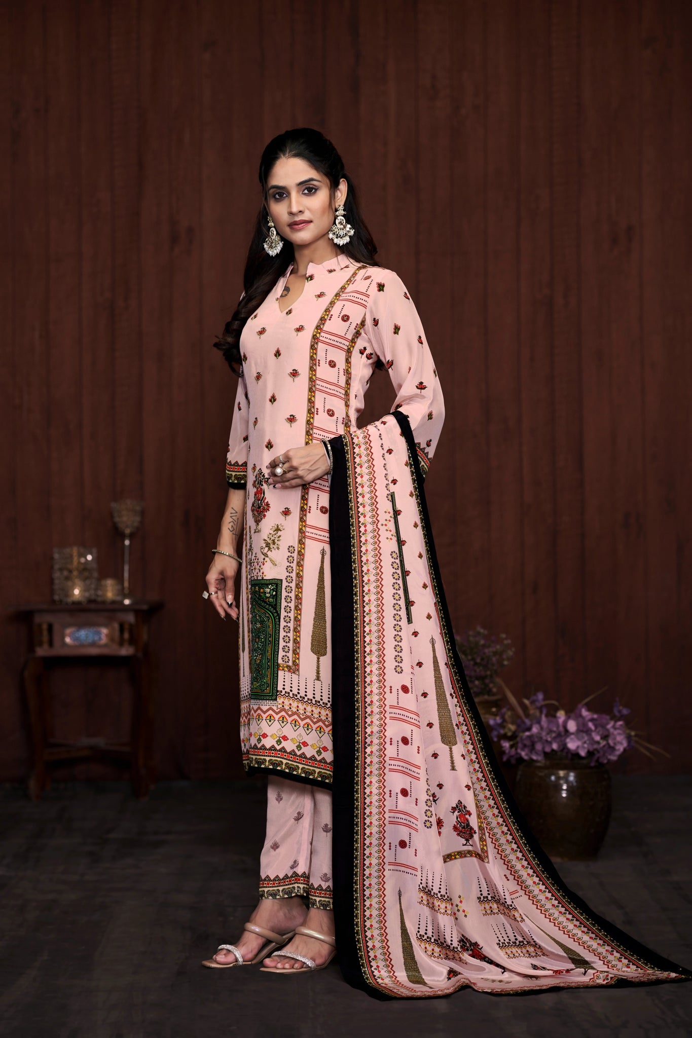 Pink Suits With Handwork In Pure Viscose Natural Crep Fabrics - Buy Premium Ethnic Wear Online at Avitra