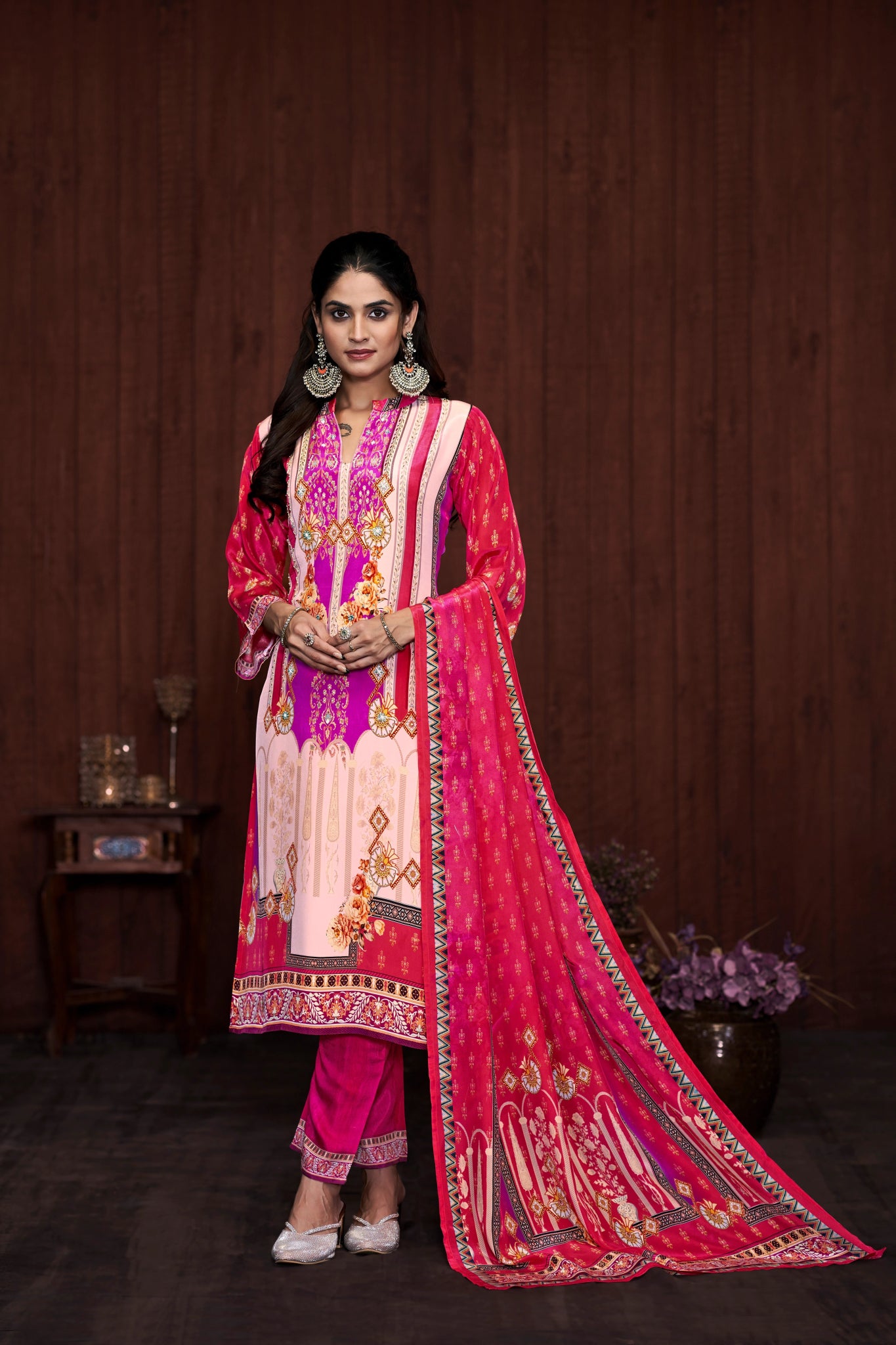 Pink Suits With Handwork In Pure Viscose Natural Crep Fabrics - Buy Premium Ethnic Wear Online at Avitra