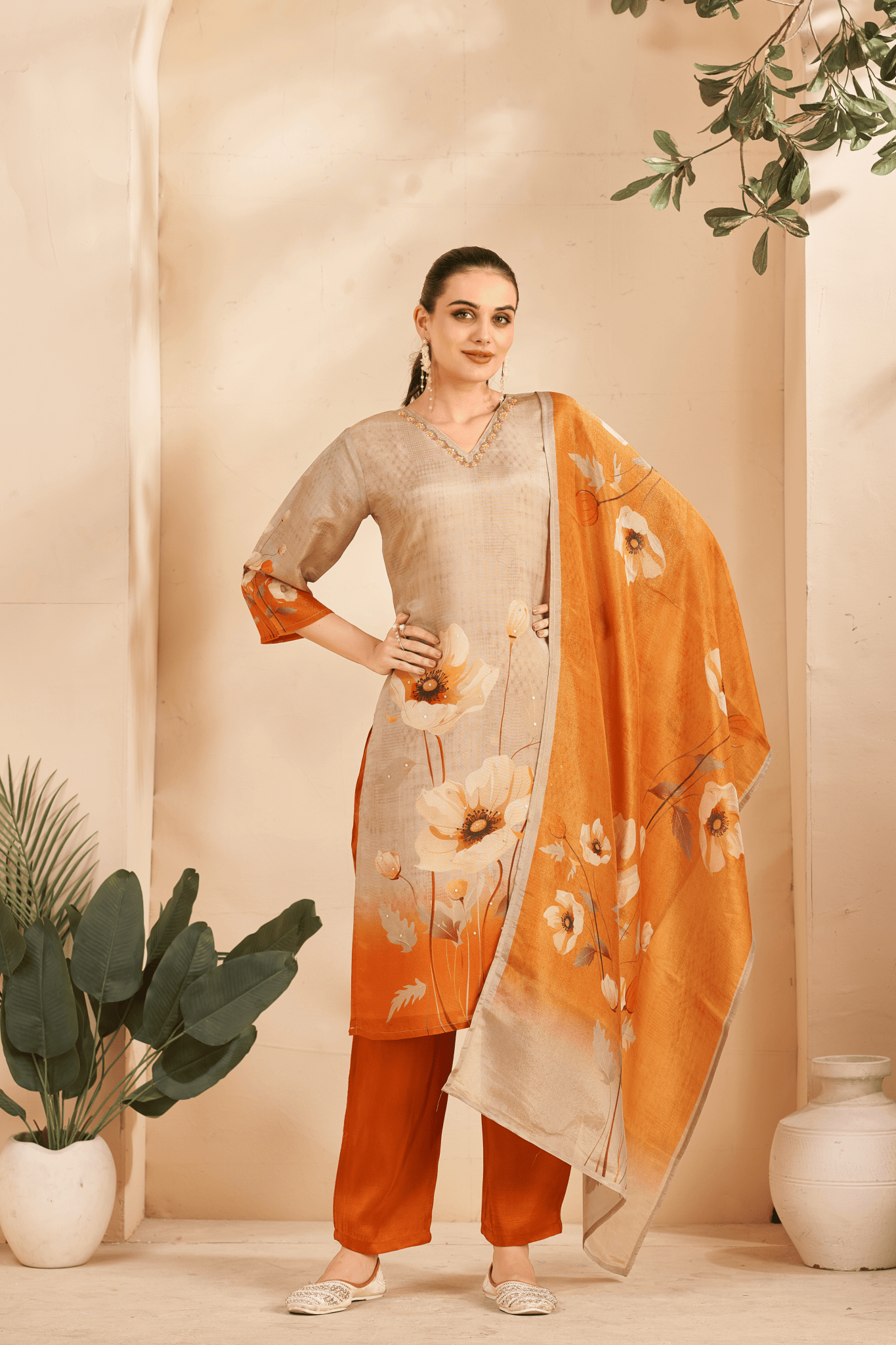 Rust Bloom Elegance Suit - Buy Premium Ethnic Wear Online at Avitra