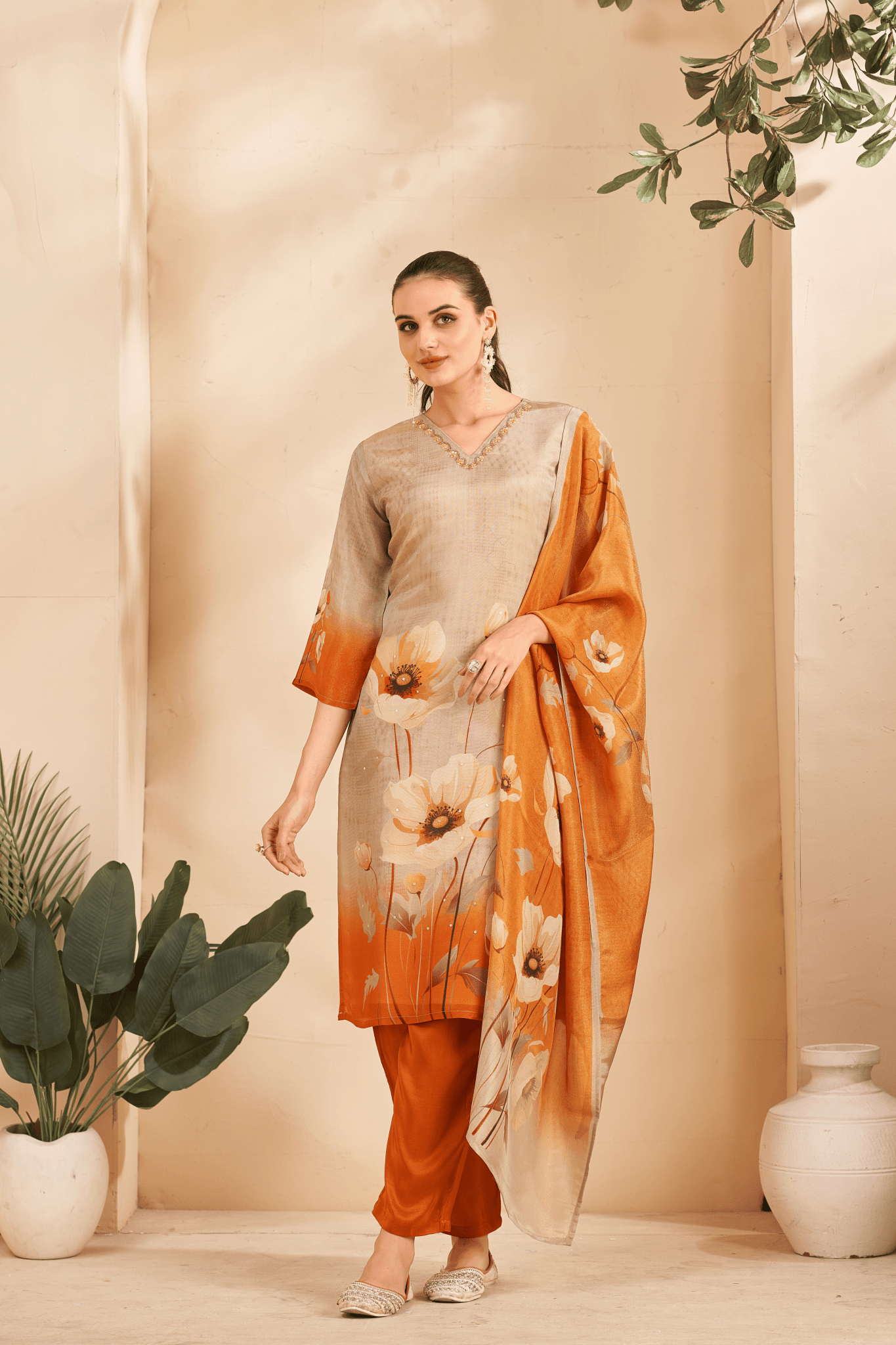 Rust Bloom Elegance Suit - Buy Premium Ethnic Wear Online at Avitra